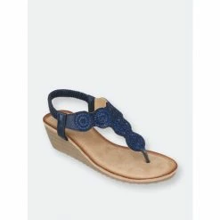 GC SHOES Billie Navy Wedge Sandals