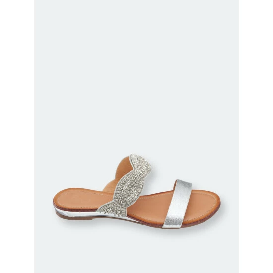 GC SHOES Jacey Silver Flat Sandals 4 GC SHOES Jacey Silver Flat Sandals - Image 2