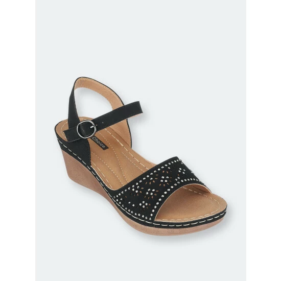 GC SHOES Helen Black Wedge Sandals 3 GC SHOES Helen Black Wedge Sandals
