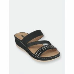 GC SHOES Tera Black Wedge Sandals