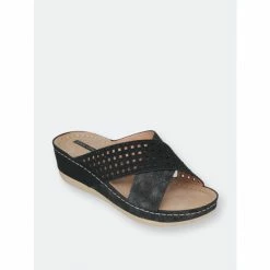 GC SHOES Isabella Black Wedge Sandals