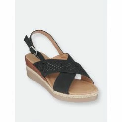 GC SHOES Gini Black Wedge Sandals