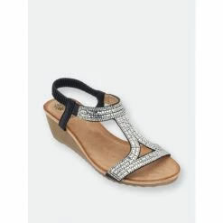 GC SHOES Coretta Black Wedge Sandals